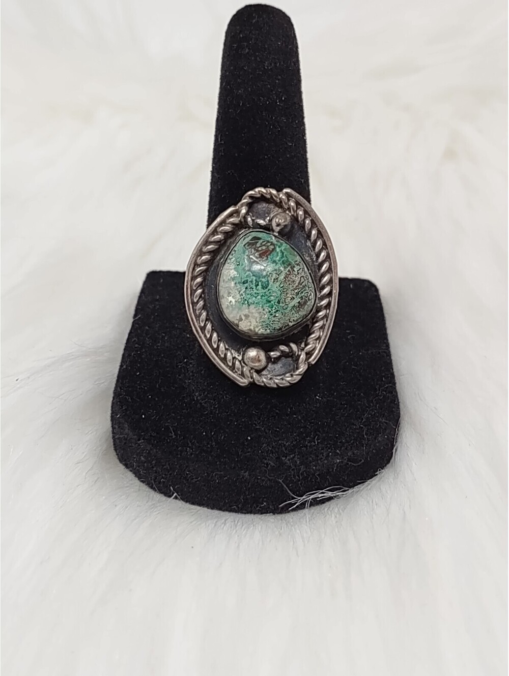 Vintage Sterling Turquoise Southwestern Ring Sz 7.75 9.7g